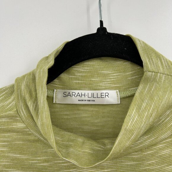 SARAH LILLER Green Space Dye Mock Neck Short Sleeve Tie Front Shirt Size Large - Picture 4 of 4